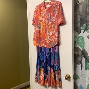 Anthropologie Cecilia Pettersson - Bea Tiered Skirt, Dreamer Henley Blouse Set S